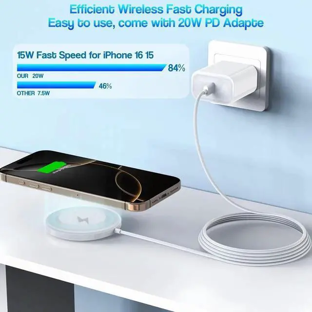 Alt view image 7 of 7 - Magnetic Wireless Charger for iPhone 16 15 2Pack 6FT 15W Fast Mag-Safe Charger with USB C Fast Charging Block Adapter for iPhone 16/16 Pro/Pro Max/15/14/13/12/Plus/Pro/Pro Max AirPods 3/2/Pro 2