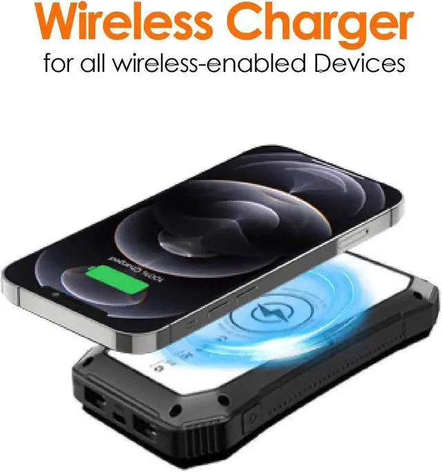 Alt view image 4 of 5 - JAENFONG Solar Power Bank 10000mAh - Wireless Charger with 20 LED Lights Fast Charging for 3 Devices Solar Phone Charger Power Bank for Camping Travel & Emergencies