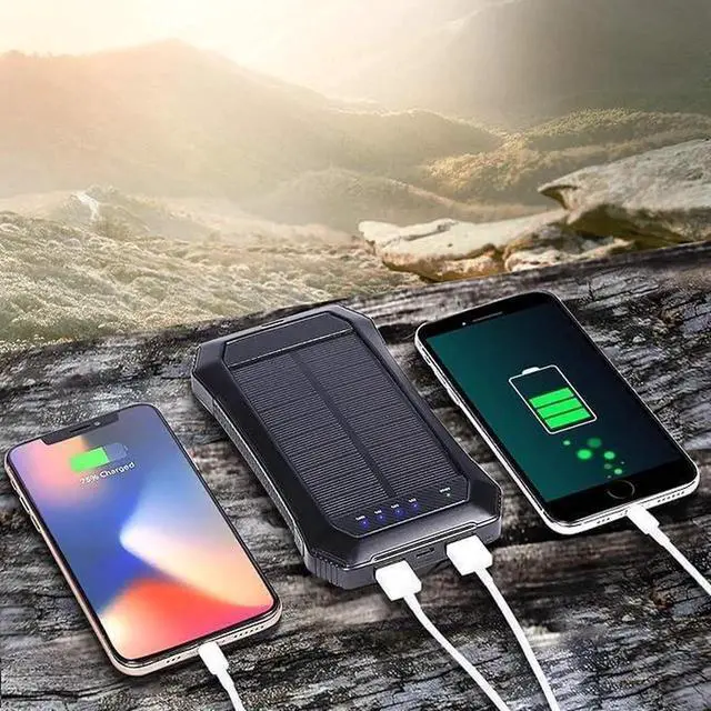 Alt view image 3 of 5 - JAENFONG Solar Power Bank 10000mAh - Wireless Charger with 20 LED Lights Fast Charging for 3 Devices Solar Phone Charger Power Bank for Camping Travel & Emergencies