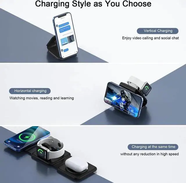 Alt view image 2 of 7 - Wireless Charger 3 in 1 Magnetic Travel Wireless Charging Station Multiple Devices GaN 3 in 1 Charging Station Compatible for iPhone16/15/14/13/Pro/Max iWatch AirPods4/3/2/Pro(Adapter Includes)