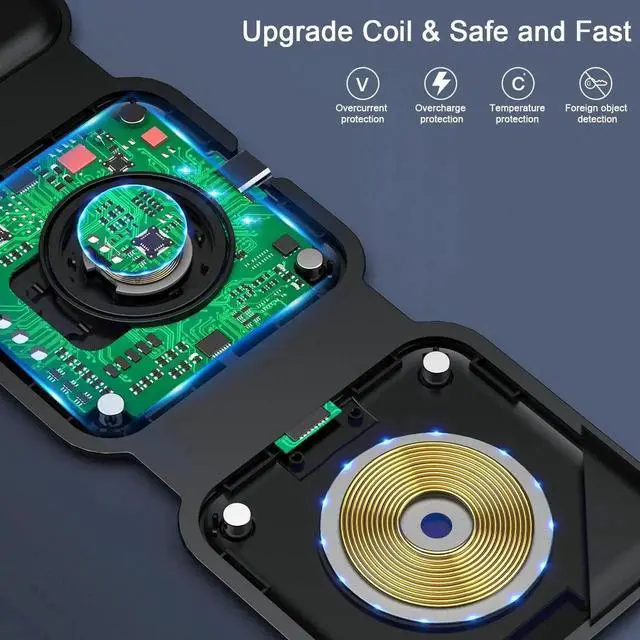 Alt view image 3 of 7 - Wireless Charger 3 in 1 Magnetic Travel Wireless Charging Station Multiple Devices GaN 3 in 1 Charging Station Compatible for iPhone16/15/14/13/Pro/Max iWatch AirPods4/3/2/Pro(Adapter Includes)