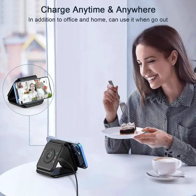 Alt view image 6 of 7 - Wireless Charger 3 in 1 Magnetic Travel Wireless Charging Station Multiple Devices GaN 3 in 1 Charging Station Compatible for iPhone16/15/14/13/Pro/Max iWatch AirPods4/3/2/Pro(Adapter Includes)