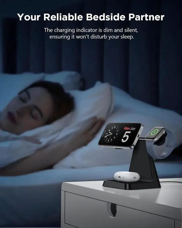 Alt view image 2 of 7 - Charging Station for Multiple Devices : 3 in 1 Magnetic Wireless Charger Stand for Mag Safe iPhone - Nightstand Charging Dock for iPhone 16 15 14 13 12 Pro Max Plus Watch Airpods