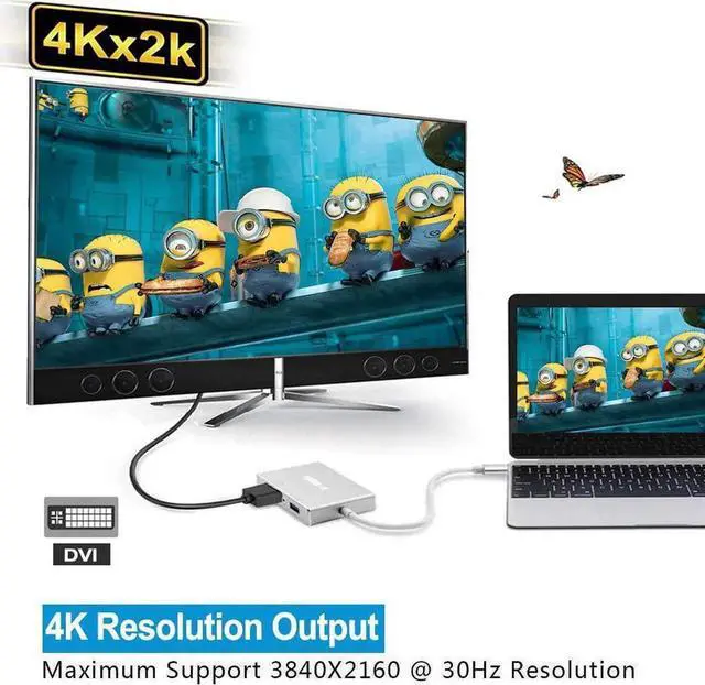 Alt view image 4 of 7 - JAENFONG USB C to HDMI/DVI/VGA Adapter 4 in 1 USB 3.0 Type-C Hub VGA/HDMI/DVI Video Adapter 4K UHD Male to Female Multi-Display Video Converter