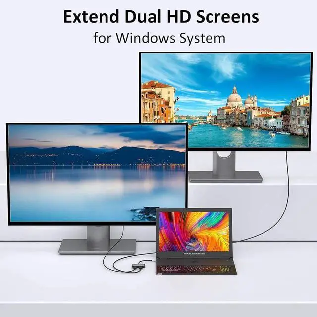 Alt view image 2 of 7 - JAENFONG USB C to Dual HDMI Adapter 4K @60hz Type C to HDMI Converter for MacBook Pro Air 2020/2019/2018 Yoga 920/Thinkpad T480 XPS 13/15/17 etc