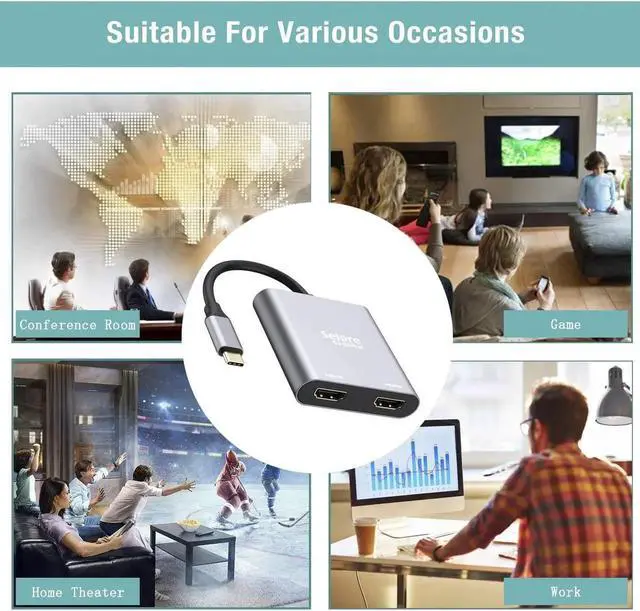 Alt view image 4 of 7 - JAENFONG USB C to Dual HDMI Adapter 4K @60hz Type C to HDMI Converter for MacBook Pro Air 2020/2019/2018 Yoga 920/Thinkpad T480 XPS 13/15/17 etc