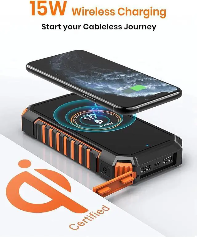 Alt view image 2 of 6 - JAENFONG Solar Power Bank 26800mAh - Wireless Portable Charger with USB C Input/Output Fast Charge - 3.0A Solar Charger External Battery with Flashlight for Phone Tablet and Camping Outdoors