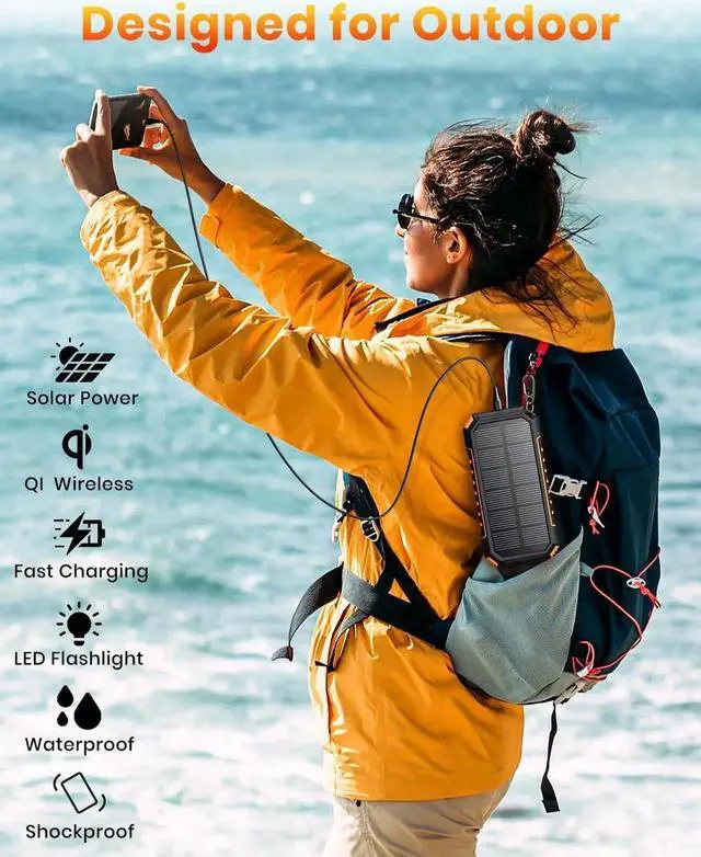 Alt view image 6 of 6 - JAENFONG Solar Power Bank 26800mAh - Wireless Portable Charger with USB C Input/Output Fast Charge - 3.0A Solar Charger External Battery with Flashlight for Phone Tablet and Camping Outdoors