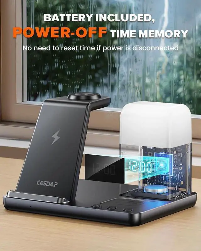 Alt view image 7 of 7 - 6 in 1 Wireless Charging Station for Charging Station for Multiple Devices with Alarm Clock and Night Light nightstand for iPhone 16 15 14 13 for Watch Best Gift for Your Loved Ones