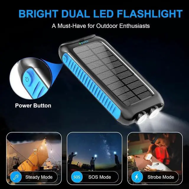 Alt view image 3 of 7 - JAENFONG Solar-Charger-Power-Bank-49800mAh Portable Solar Phone Charger with LED Flashlight/15W Fast Charge USB C Waterproof External Backup Battery Pack for All Cell Phones & Electronic Devices