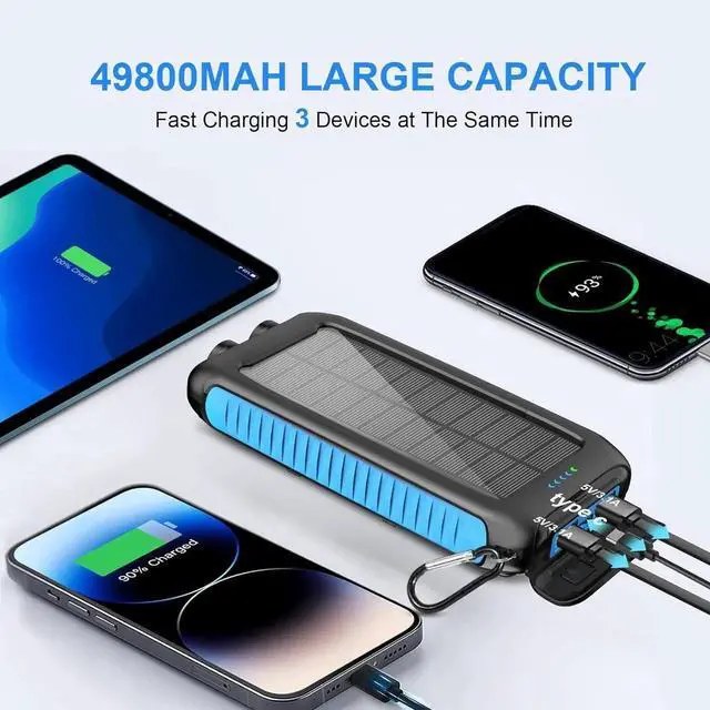 Alt view image 4 of 7 - JAENFONG Solar-Charger-Power-Bank-49800mAh Portable Solar Phone Charger with LED Flashlight/15W Fast Charge USB C Waterproof External Backup Battery Pack for All Cell Phones & Electronic Devices