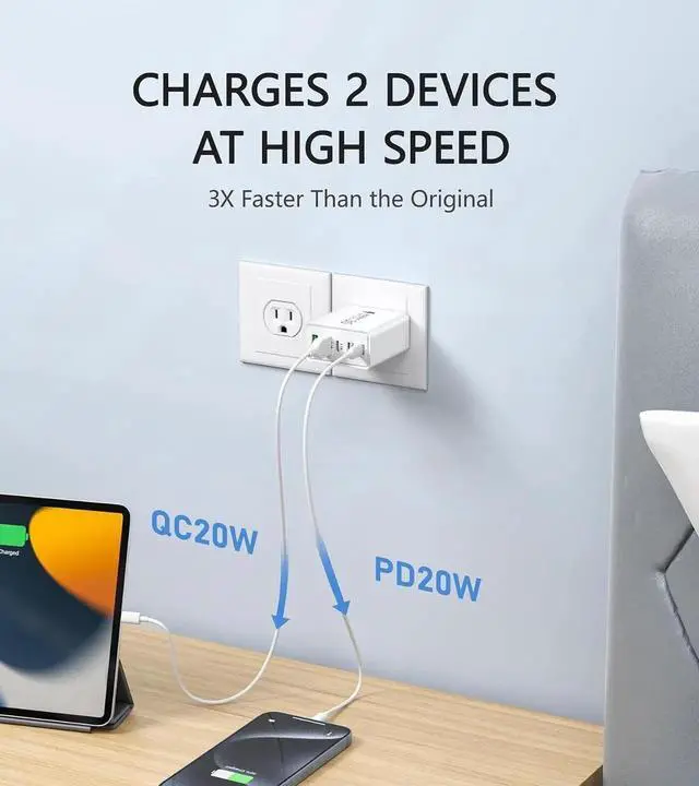 Alt view image 5 of 6 - 2Pack USB C Fast Charger Block 50W 5-Port USB C Wall Charger Brick 2 USB A & 3 USB C PD3.0 Power Adapter Multiport Type C Charging Plug for iPhone 16/15/14/13 Pad Mini/Pro AirPods 4 GalaxyS23(White)