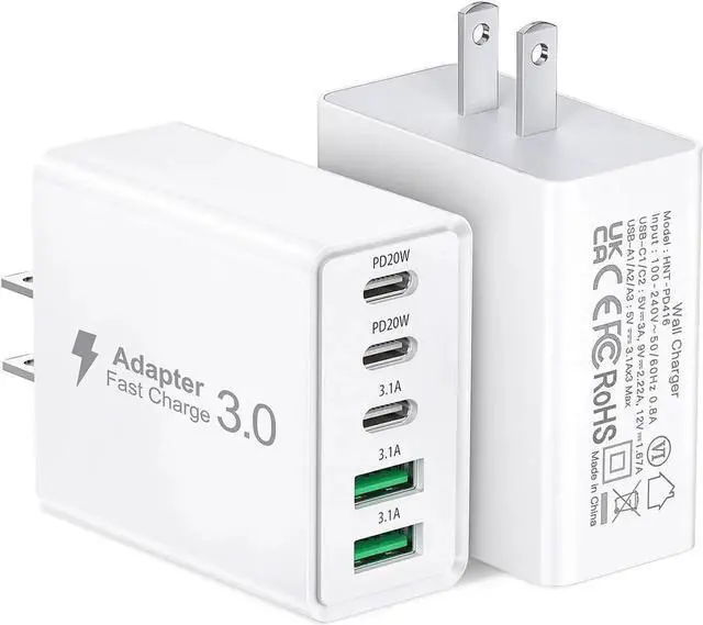 Main image of 2Pack USB C Fast Charger Block 50W 5-Port USB C Wall Charger Brick 2 USB A & 3 USB C PD3.0 Power Adapter Multiport Type C Charging Plug for iPhone 16/15/14/13 Pad Mini/Pro AirPods 4 GalaxyS23(White)