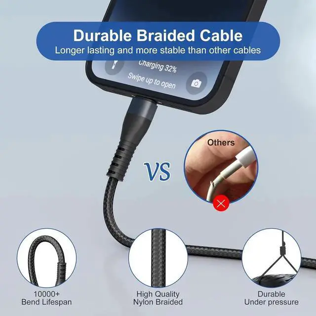 Alt view image 2 of 7 - Charging Cord for Galaxy Watch 6/5/4/3 Charger - 100W USB C Galaxy S23/S22/Z/A Series Phone Multi Charging Cable 3M/10Ft USB A/USB C to Micro USB+Lightning+Type C+ Watch Charger Cable