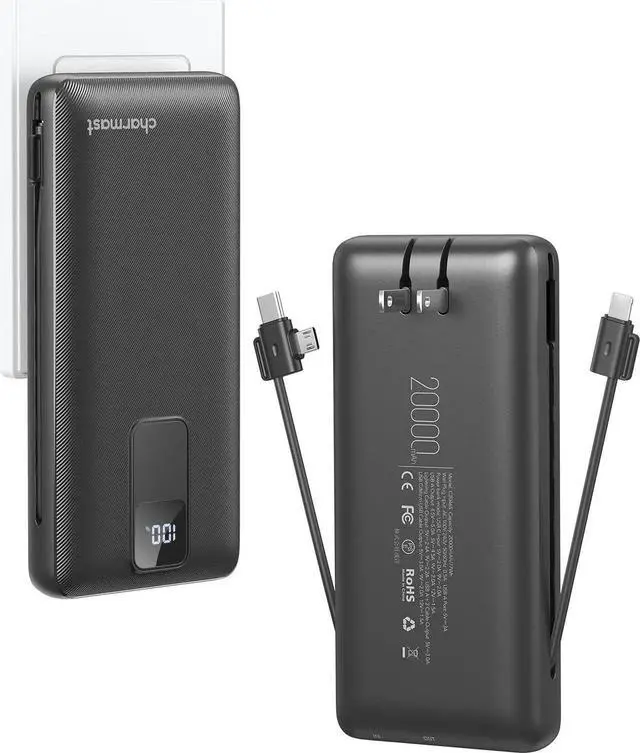 Main image of JAENFONG Charmast Portable Charger with Built-in Cables and Wall Plug 20000mAh 20W USB C Power Bank Fast Charging Battery Pack Travel Essentials Compatible with iPhone 16/15/14/13 Series Google iPad