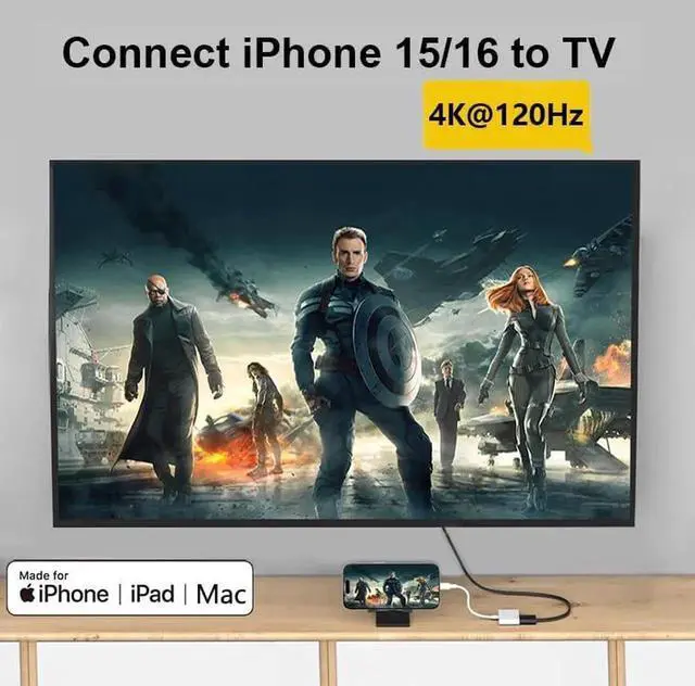 Alt view image 6 of 7 - JAENFONG USB-C to HDMI Adapter 4K@120Hz for iPhone 15 16 to TV MFi Certified Type-C to HDMI 2.1 Cord Dongle with 100W Fast Charging Port for MacBook Pro/Air iPad Pro iMac Galaxy S25/S24 and More
