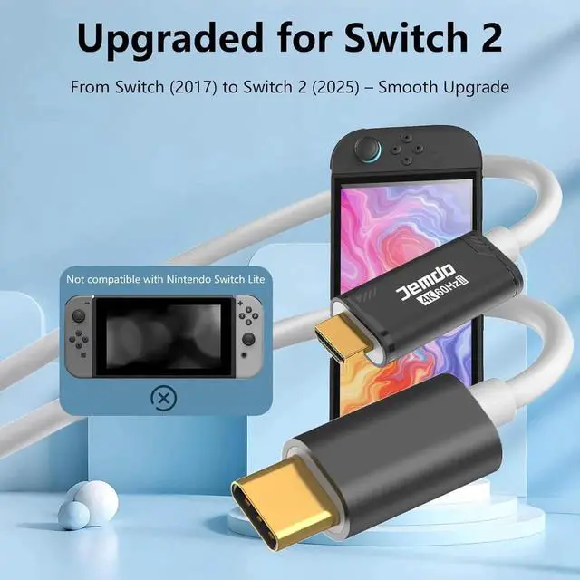 Alt view image 7 of 7 - Switch 2 HDMI Cable Dock Base Station 4K 60 Hz 18 Gbps USB C 3.2 to HDMI 2.0 6.6 ft 100 W PD Play While Charging Portable Travel TV Adapter Cord Compatible with Nintendo Switch 2/2017/OLED Black