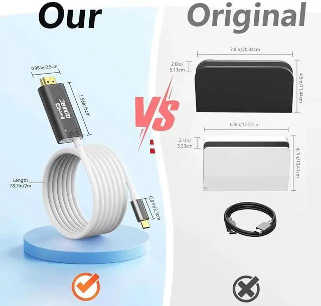 Alt view image 2 of 7 - Switch 2 HDMI Cable Dock Base Station 4K 60 Hz 18 Gbps USB C 3.2 to HDMI 2.0 6.6 ft 100 W PD Play While Charging Portable Travel TV Adapter Cord Compatible with Nintendo Switch 2/2017/OLED Black