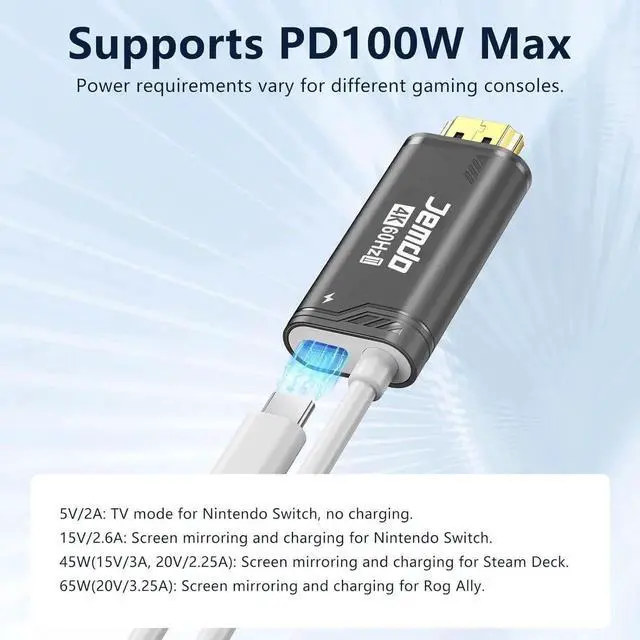 Alt view image 6 of 7 - Switch 2 HDMI Cable Dock Base Station 4K 60 Hz 18 Gbps USB C 3.2 to HDMI 2.0 6.6 ft 100 W PD Play While Charging Portable Travel TV Adapter Cord Compatible with Nintendo Switch 2/2017/OLED Black