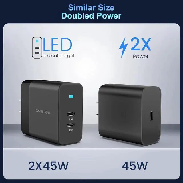 Alt view image 4 of 6 - 2Port 45W Super Fast Charger Type C 2Pack 45W USB-C Charger Android Phone Charger Fast Charging for Galaxy S24 Ultra/S24+/S24/S23 Ultra/S23+/S22/S20/Note10+/Tab S9 with 2X 6.6ft Type C Cord