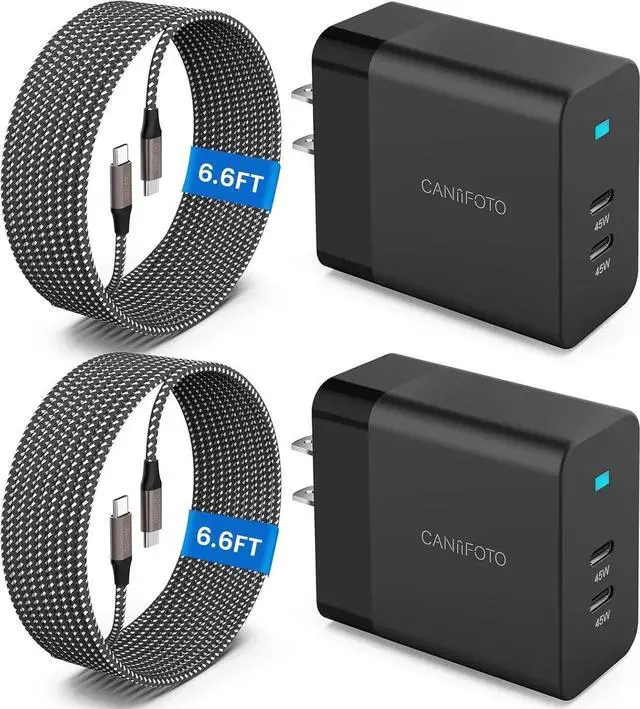 Main image of 2Port 45W Super Fast Charger Type C 2Pack 45W USB-C Charger Android Phone Charger Fast Charging for Galaxy S24 Ultra/S24+/S24/S23 Ultra/S23+/S22/S20/Note10+/Tab S9 with 2X 6.6ft Type C Cord