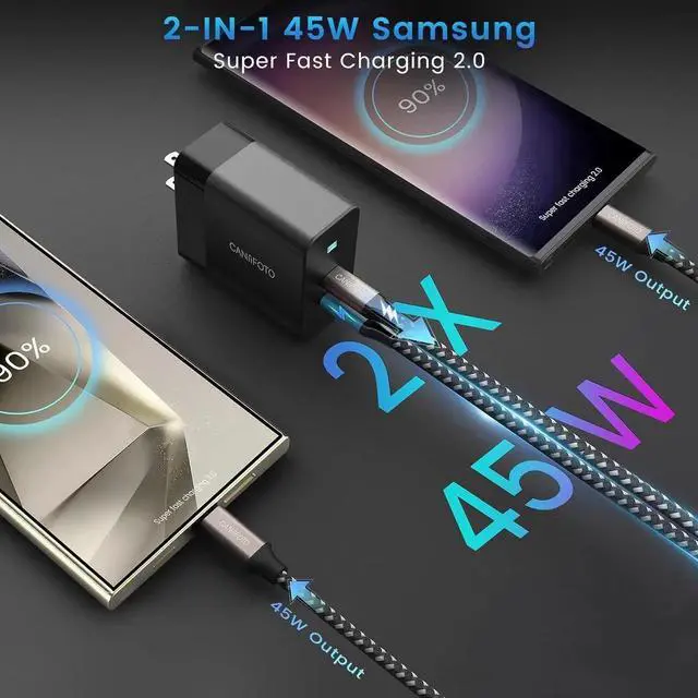 Alt view image 3 of 6 - 2Port 45W Super Fast Charger Type C 2Pack 45W USB-C Charger Android Phone Charger Fast Charging for Galaxy S24 Ultra/S24+/S24/S23 Ultra/S23+/S22/S20/Note10+/Tab S9 with 2X 6.6ft Type C Cord