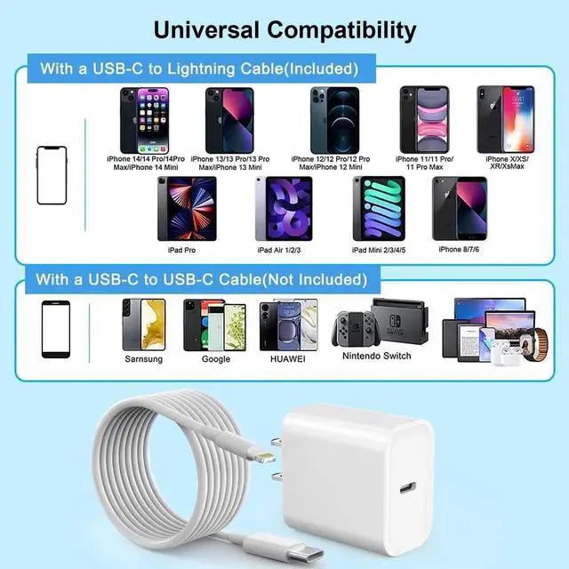 Alt view image 2 of 6 - Fast iPhone Charger Quick 10Foot USBC Wall Charger Phone Charge 2Pack 20W PD USB C Fast Charger Block + 10FT Lightning Fast Charging Cable for iPhone 14/Pro/Pro Max/Plus/13/12/11/XS/XR/X/SE2022/iPad