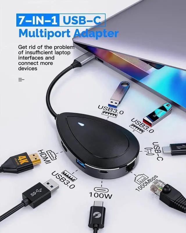 Alt view image 7 of 7 - JAENFONG USB C Docking Station USB C Hub 4K HDMI Type C to USB Adapter 1 Gbps Ethernet 100W Power Delivery 3 USB 3.0&1 Type-C 3.0 for MacBook Pro Air XPS (Single HDMI)