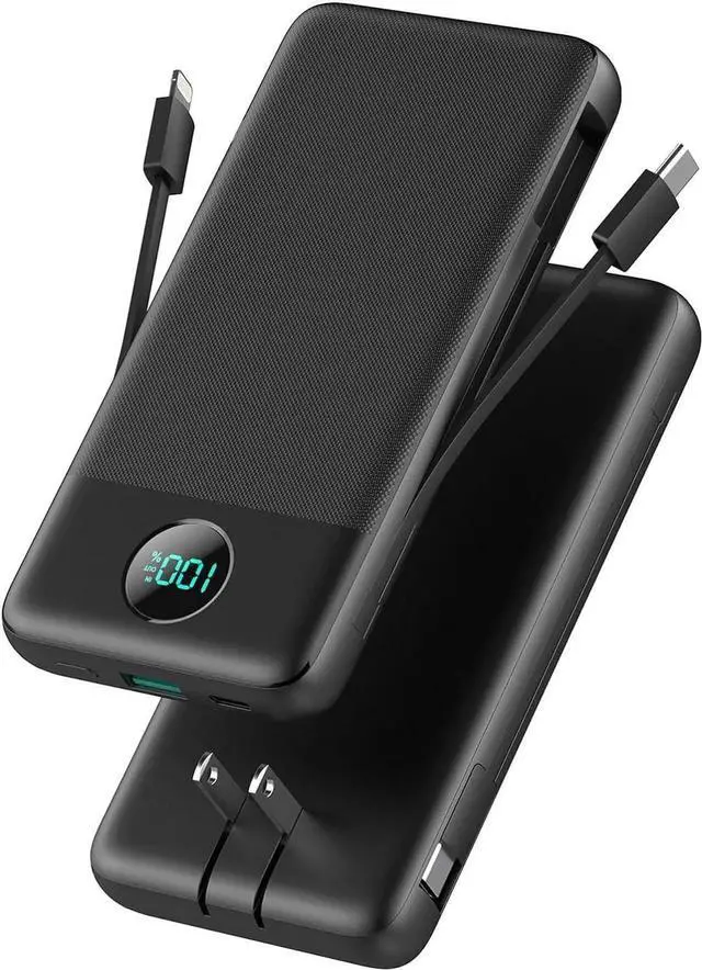 Alt view image 5 of 7 - Portable Charger USB C Power Bank with 2 Built in Cables & AC Wall Plug 13800mAh Portable Battery Pack Fast Charging Compact LED Display Universal Compatible with iPhone 16/15 Galaxy S23 Tablets etc