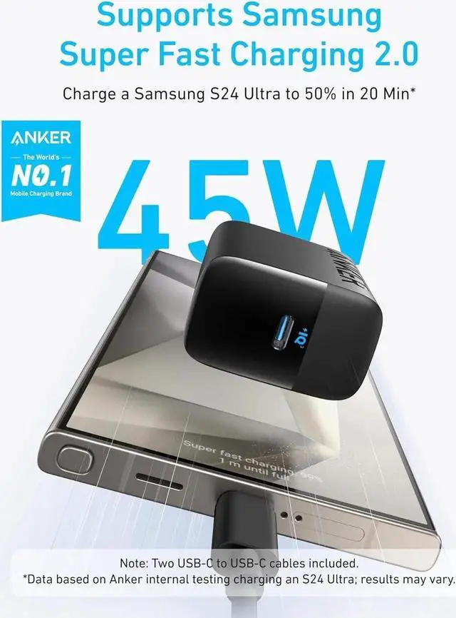 Main image of 45W USB C Charger Block PPS Fast Charger with USB-C Cable for iPhone 16/15 and More Series iPad Galaxy S24 Ultra (2-Pack 5 ft Cable Included)