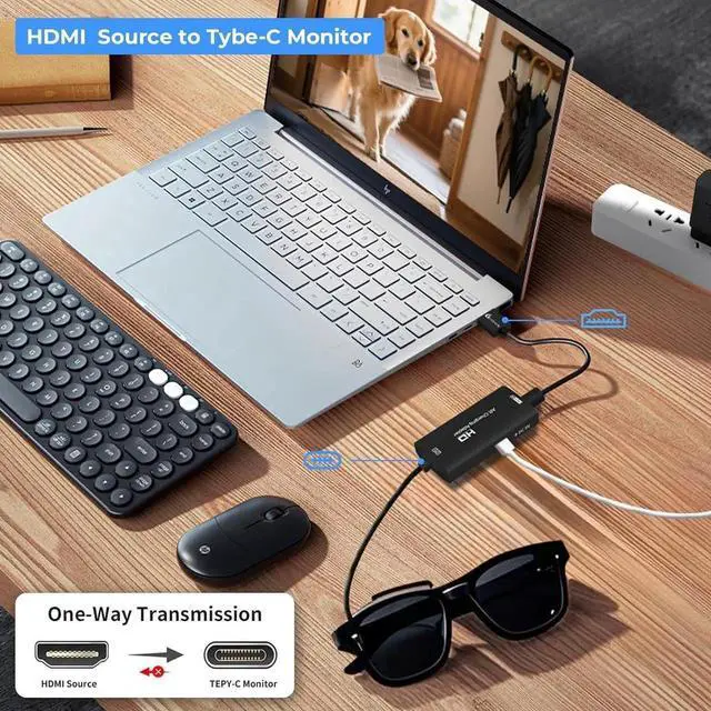 Alt view image 3 of 7 - JAENFONG AR Glasses HDMI to USB-C Display Adapter 4K@60Hz Play and Charge XR Converter with DC 5V for XREAL One/Air 2 Pro/RayNeo/Rokid Steam Switch 2/1 PS5/4 Portable Monitors (Black)