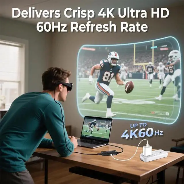 Alt view image 2 of 7 - JAENFONG AR Glasses HDMI to USB-C Display Adapter 4K@60Hz Play and Charge XR Converter with DC 5V for XREAL One/Air 2 Pro/RayNeo/Rokid Steam Switch 2/1 PS5/4 Portable Monitors (Black)