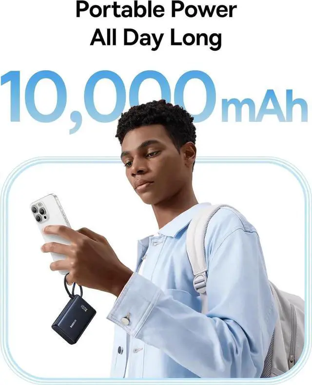 Alt view image 4 of 7 - JAENFONG Power Bank Picogo 10000mAh 45W 3-Output Portable Charger with Built-in USB-C Cable PPS/PD QC Fast Charging External Battery Pack for iPhone 16/15/14/13 Series S22 S21 Google iPad etc