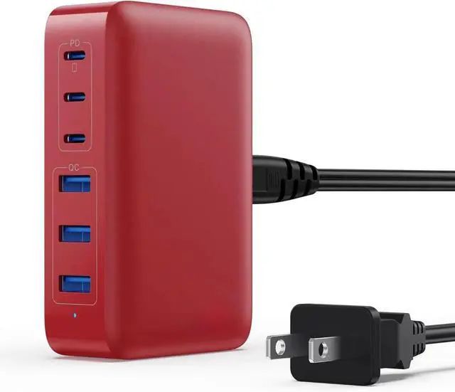 Main image of USB C Charger 108W USB C Charger Block Upgraded GaN III 6-Port Fast USB Charging Station Hub 3xQC+3xPD3.0 Phone Charger Adapter Compatible with iPhone 16/15/14/13/X/8 Android iPad Tablets-Red