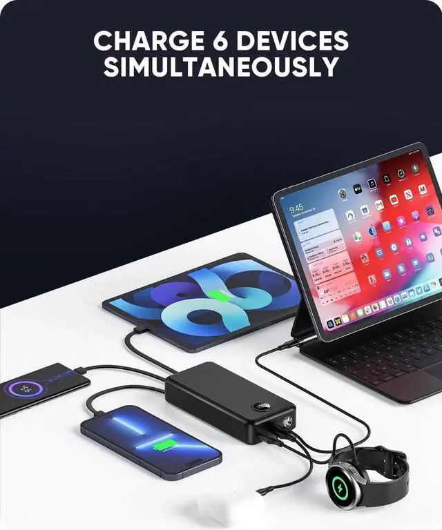 Alt view image 5 of 6 - JAENFONG Power Bank 40000mAh Portable Charger 22.5W with 5 Outputs & 2 Inputs LED Display Equipped with Flashlight External Battery Pack for iPhone 16/15/14 Etc