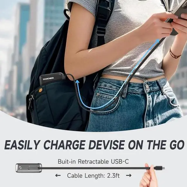 Alt view image 3 of 6 - Smallest Portable Charger 10000mAh Power Bank with 22.5w Fast Charging Retractable 2.3 ft USB-C Cable USB C in/Output 3-Output Mini Battery Pack Charger for iPhone 16/15 Series Android Travel