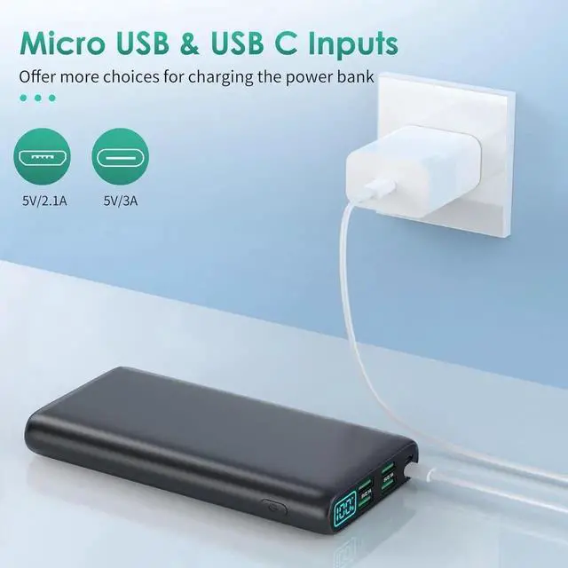 Alt view image 2 of 7 - JAENFONGPortable Charger 38800mAh LCD Display Power Bank 5 USB Outputs Battery Pack Backup USB-C in&out Dual Input Phone Charging Compatible with iPhone 16/15/14/13 Pro/12 Android Galaxy Pixel Nexus