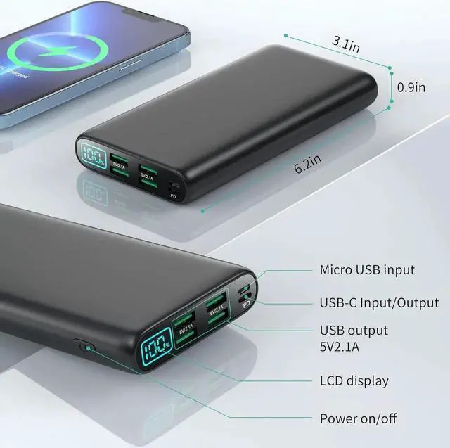 Alt view image 5 of 7 - JAENFONGPortable Charger 38800mAh LCD Display Power Bank 5 USB Outputs Battery Pack Backup USB-C in&out Dual Input Phone Charging Compatible with iPhone 16/15/14/13 Pro/12 Android Galaxy Pixel Nexus