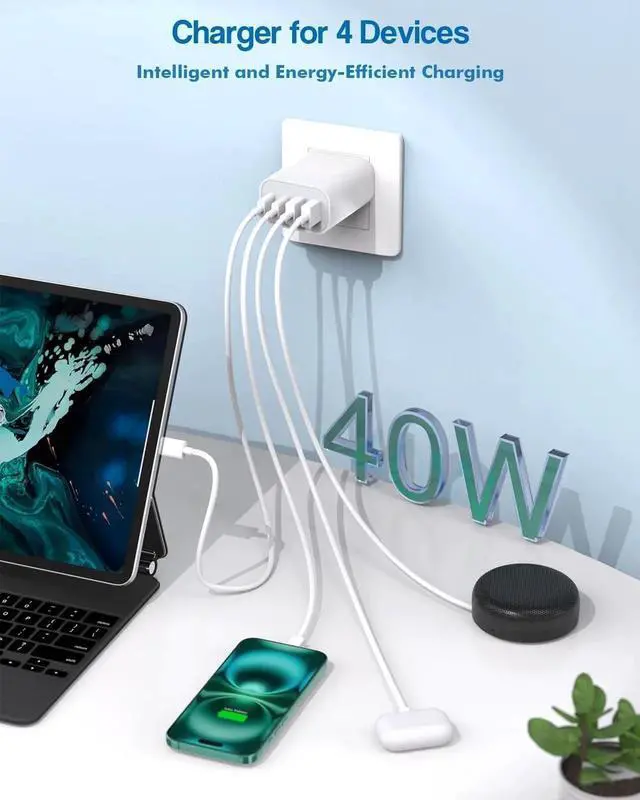 Alt view image 5 of 7 - 40W iPhone 16 Charger Block 2Pack 4-Port Fast USB C Charger Blocks Multiport PD Power Adapter & QC Plug iPhone Cube USBC Charging Brick Adapter for iPhone 16/16 Pro/15/15 Pro Max/14/13/12/iPad