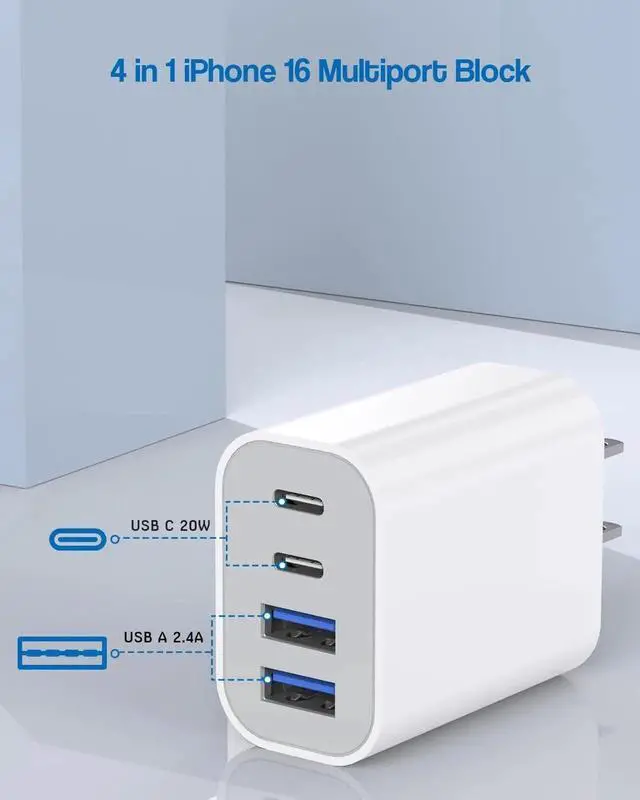 Alt view image 2 of 7 - 40W iPhone 16 Charger Block 2Pack 4-Port Fast USB C Charger Blocks Multiport PD Power Adapter & QC Plug iPhone Cube USBC Charging Brick Adapter for iPhone 16/16 Pro/15/15 Pro Max/14/13/12/iPad
