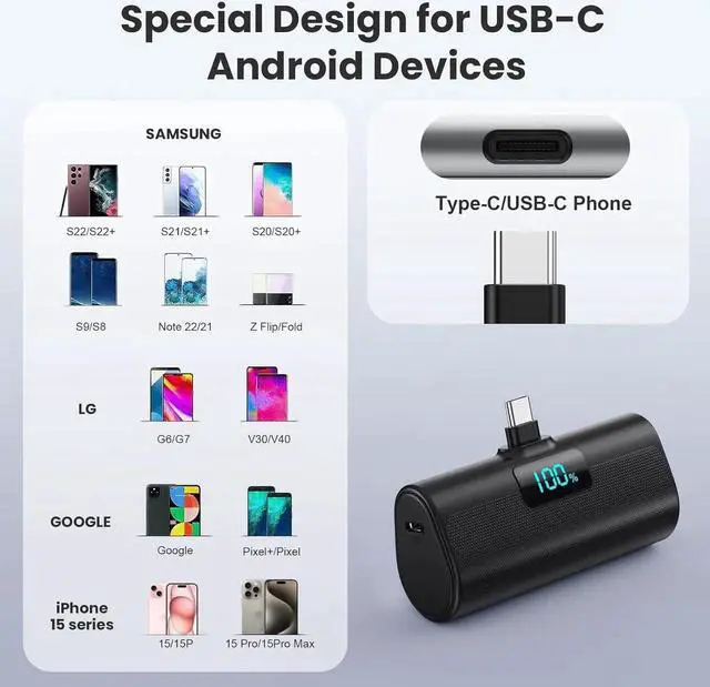 Alt view image 2 of 7 - JAENFONG[2-Pack]Portable Charger for iPhone 16 Series Upgraded 5200mAh PD USB C Power Bank Built-in USB-C Connector Battery Pack Compatible with iPhone 16/16 Plus/16 Pro/16 Pro Max/15 Series Android