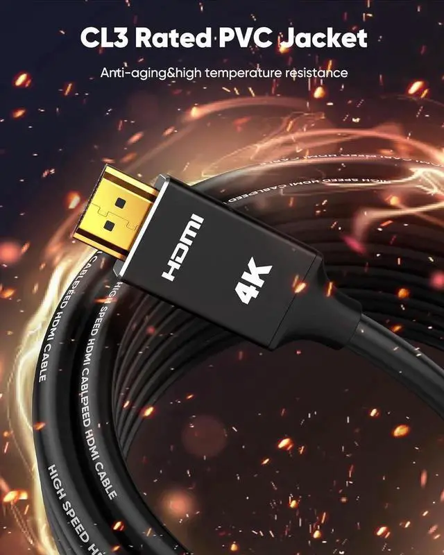Alt view image 2 of 7 - JAENFONG 4K Long HDMI Cable 50ft/15M in-Wall CL3 Rated HDMI Cable 2.0 Support (HDR10 8/10bit 18Gbps HDCP2.2 ARC) High Speed HD Shielded Cord Compatible for TV Laptop PC HDTV