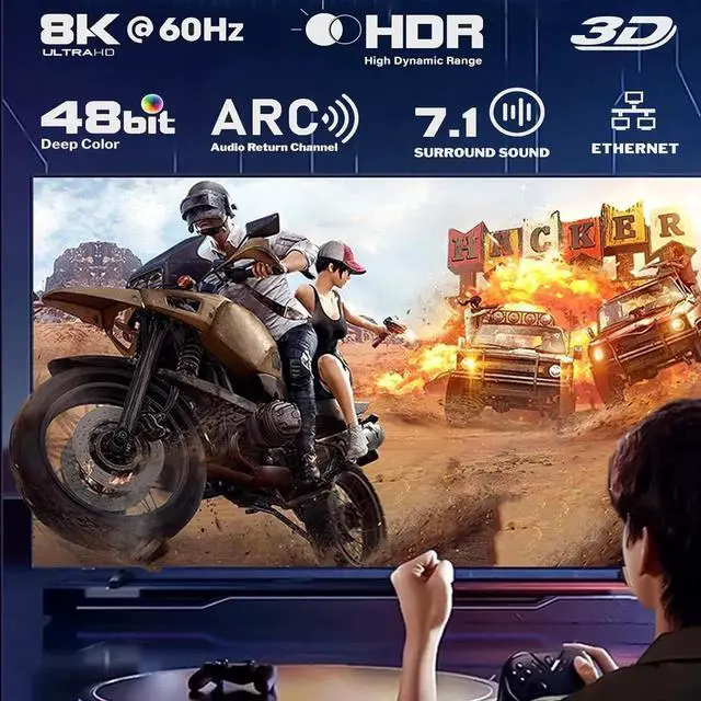 Alt view image 2 of 7 - JAENFONG 8K HDMI 2.1 Cable 6.6 FT 5-Pack Shielded HDMI Cord 6.6FT 48Gbps High Speed Computer HDMI TV Monitor Cord-8K@60Hz 4K@120Hz/165Hz HDCP 2.2&2.3 HDR 10 for ARC eARC PS4 PS5 Sound Bar/