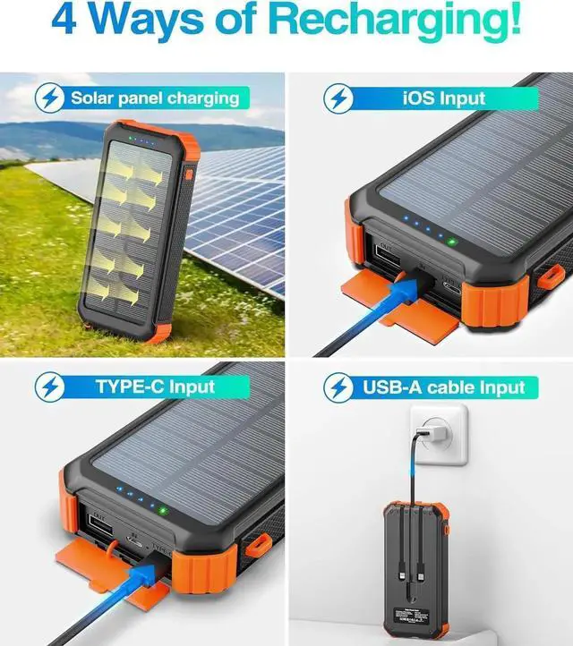 Alt view image 2 of 6 - JAENFONG 45800mAh Solar Charger Power Bank Portable Phone Charger with USB C in/Output 5V3.1A QC 3.0 Fast Charging Solar Panel for Cellphone External Battery Pack with Dual Flashlights for Camping