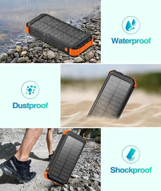 Alt view image 6 of 6 - JAENFONG 45800mAh Solar Charger Power Bank Portable Phone Charger with USB C in/Output 5V3.1A QC 3.0 Fast Charging Solar Panel for Cellphone External Battery Pack with Dual Flashlights for Camping