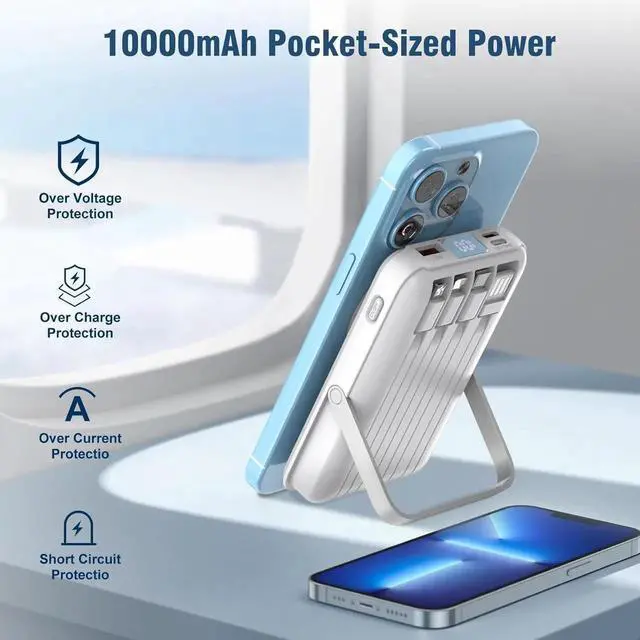 Alt view image 7 of 7 - Wireless Portable Charger 10000mAh Magnetic Power Bank with Built-in Cables LED Display 22.5W PD Fast Charging for Magsafe Battery Pack Compatible with iPhone16/15/14/13/12/Pro/Pro Max (White)