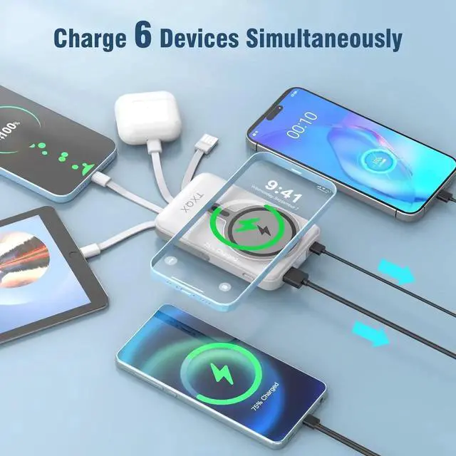 Alt view image 4 of 7 - Wireless Portable Charger 10000mAh Magnetic Power Bank with Built-in Cables LED Display 22.5W PD Fast Charging for Magsafe Battery Pack Compatible with iPhone16/15/14/13/12/Pro/Pro Max (White)