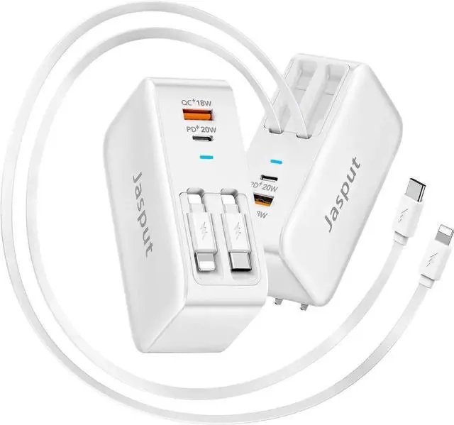 Main image of 4 in 1 Retractable Wall Charger with Dual Cables 40W Retractable Phone Charger Wall Plug with Dual USB Ports 20W USB C Chargers Block Fast Charging for iPhone 16 15 14 13 LG Galaxy S24 23 Pixel