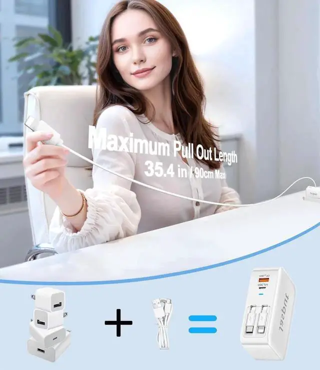 Alt view image 7 of 7 - 4 in 1 Retractable Wall Charger with Dual Cables 40W Retractable Phone Charger Wall Plug with Dual USB Ports 20W USB C Chargers Block Fast Charging for iPhone 16 15 14 13 LG Galaxy S24 23 Pixel