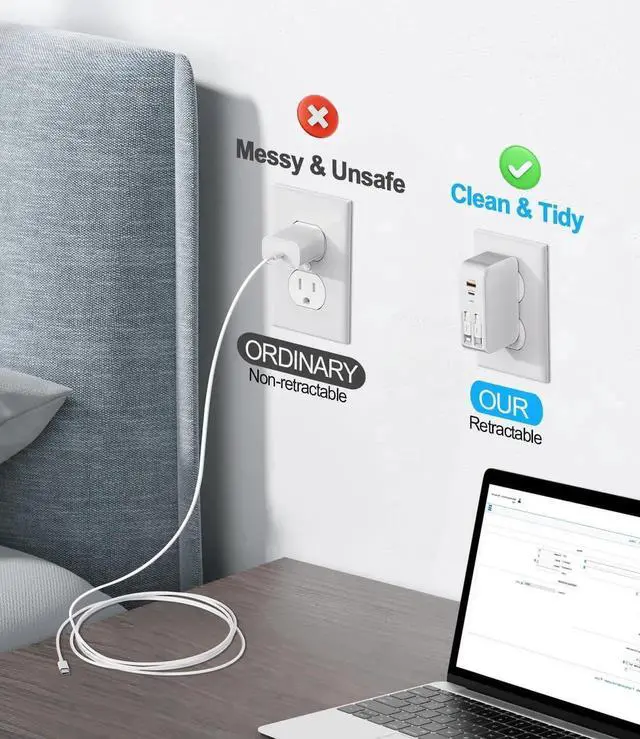 Alt view image 6 of 7 - 4 in 1 Retractable Wall Charger with Dual Cables 40W Retractable Phone Charger Wall Plug with Dual USB Ports 20W USB C Chargers Block Fast Charging for iPhone 16 15 14 13 LG Galaxy S24 23 Pixel